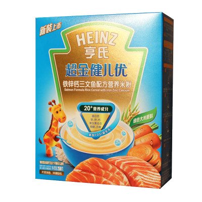 亨氏超金健儿优铁锌钙三文鱼配方营养米粉250g盒装
