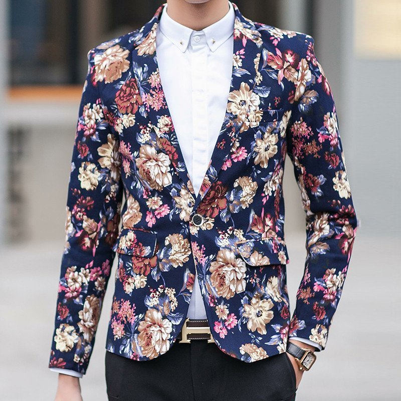 boyxco 新款 春夏新款立体大花男士小西装花西服韩版修身