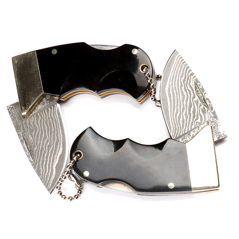 spike 大黑牛大马士革钢刀黑牛角随身户外折刀军刀大马士革直刀收藏