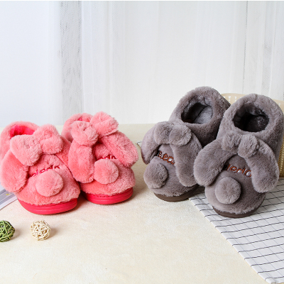 2017新款秋冬季加厚棉拖鞋可爱保暖拖鞋立体大耳朵狗家居全包脚男童女童棉拖鞋