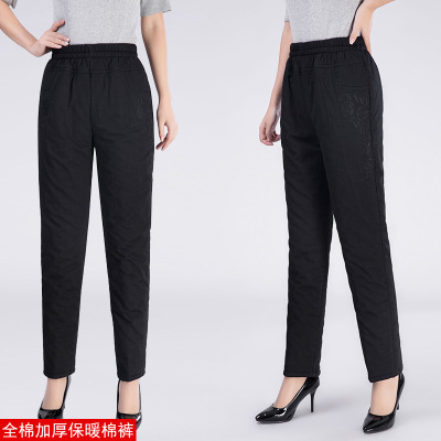 余果贝尔(YoungBell)批发代理中老年女装秋冬装夹棉加厚棉裤大码妈妈装休闲裤奶奶绣花棉裤