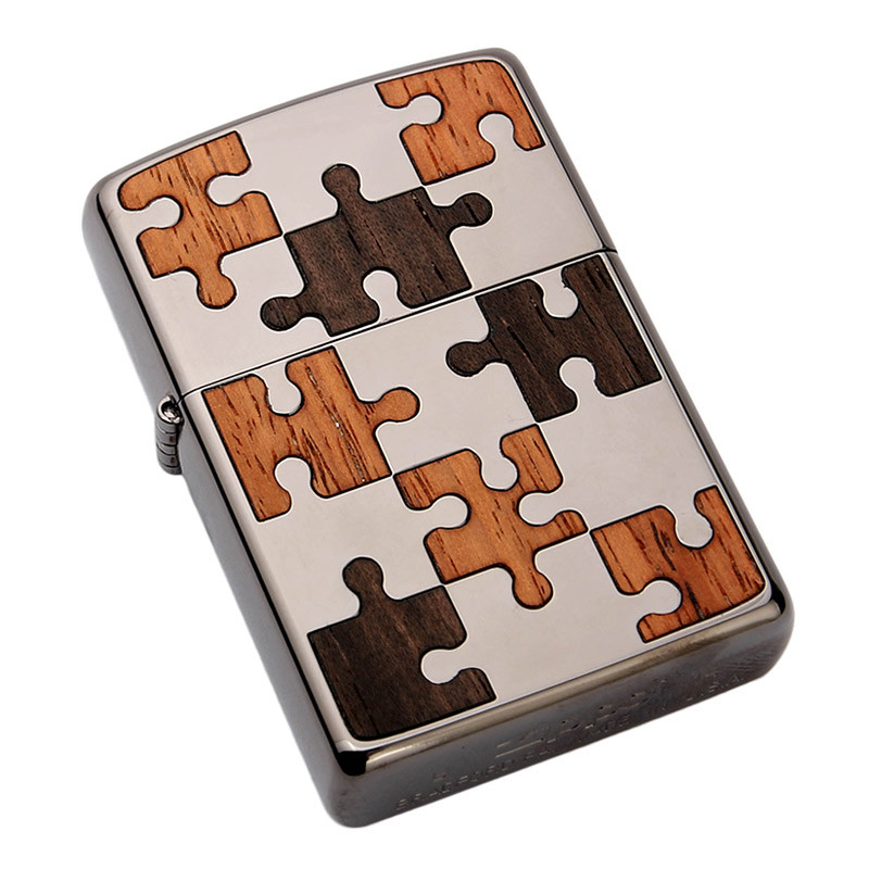 芝宝zippo打火机 黑冰镶嵌实木双面雕刻 150bk 爱的拼图