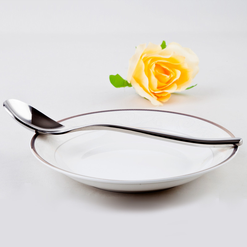 onlycook 不锈钢勺子 西餐勺长柄勺 圆月款单支