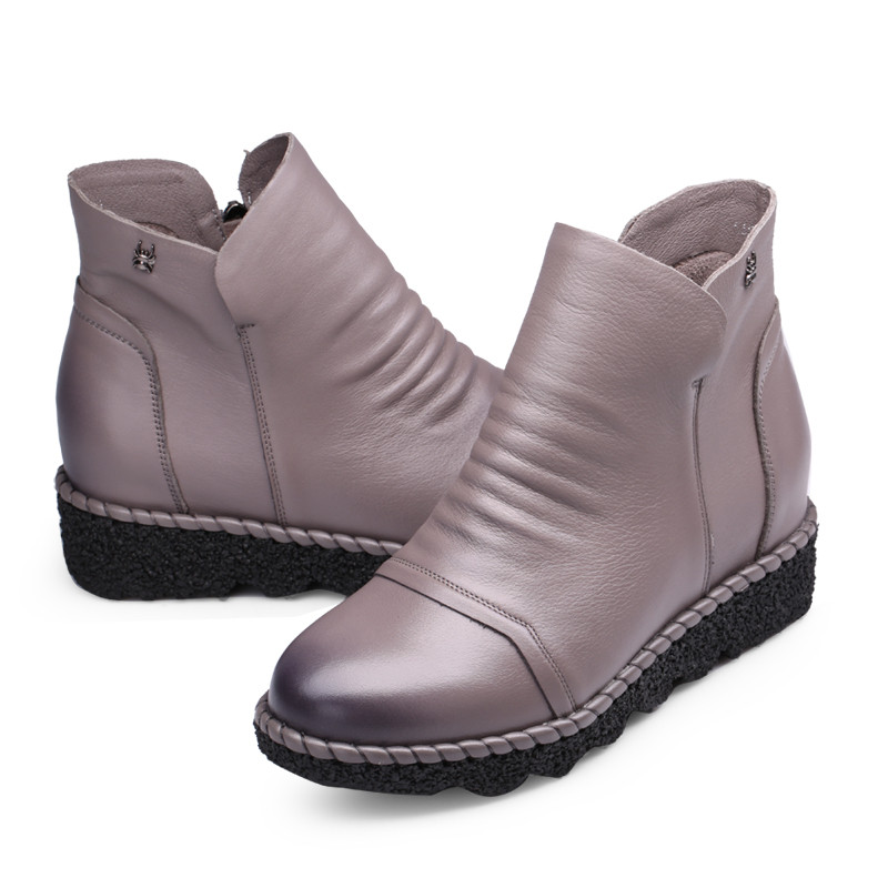 蜘蛛王女靴平底2016秋冬新款真皮侧拉链单层牛皮短筒靴软皮女皮鞋