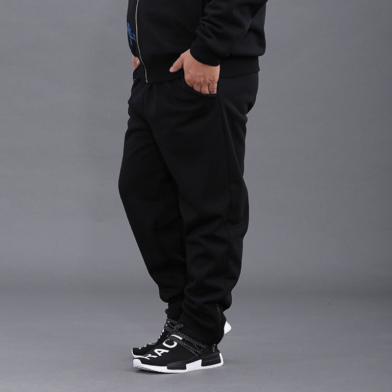 加绒裤子加肥加大休闲印花裤冬季保暖男士大码裤子1n0205黑色