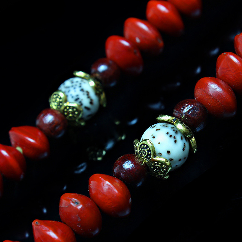 安乐因 红心菩提子手链血菩提108颗佛珠手串星月相思红豆