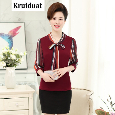 Kruidvat新款气质妈妈装春中老年女装长袖t恤中年小衫打底雪纺衫Z029