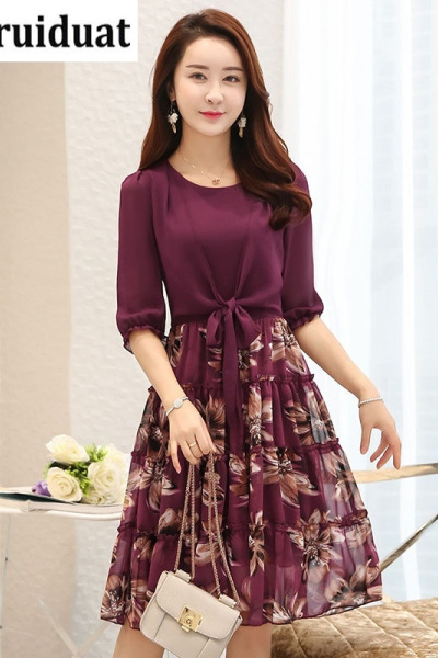 Kruidvat时尚优雅圆领长袖中腰套头连衣裙2017年春季Hz011