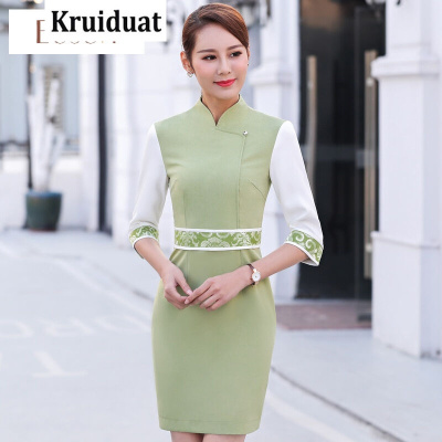 Kruidvat美容师工作服茶艺服饰女短袖养生馆茶楼服务员B015浅绿色