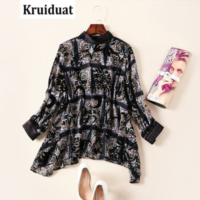Kruidvat2017春新款女装高领印花不规则显瘦雪纺衫宽松大码T恤OYCP图片色