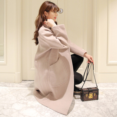 莞馨(wanxin)新款2016秋冬季韩版新款宽松时尚中长款呢子大衣显修身瘦系带毛呢外套