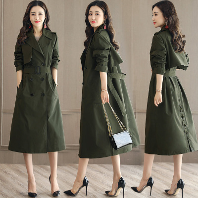 莞馨风衣女中长款2017秋季新款韩版宽松显瘦军绿色长款过膝春秋外套潮