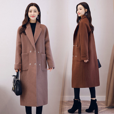 莞馨2017新款秋冬季外套女长款百搭韩版宽松毛呢大衣显瘦休闲