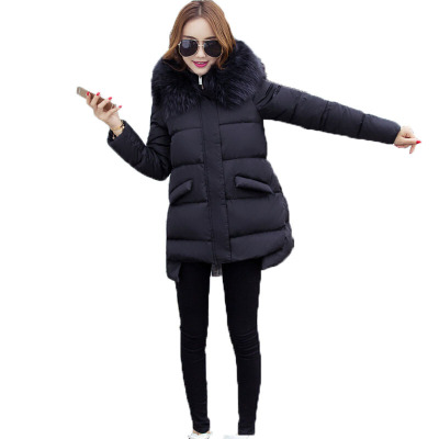 运动户餐前短后长收腰显瘦百搭羽绒服女中长款大毛领棉服黑色