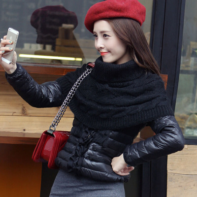 秋冬羽绒衣修身羽绒服女送披肩