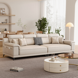 景山百岁 意式极简皮沙发现代简约客厅大小户型轻奢风猫抓皮直排沙发组合8806