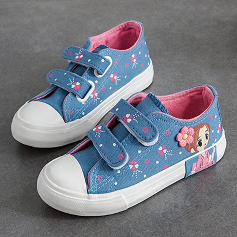 粒粒熊女童帆布鞋2017春季新款卡通板鞋女学生魔术贴休闲鞋儿童布鞋