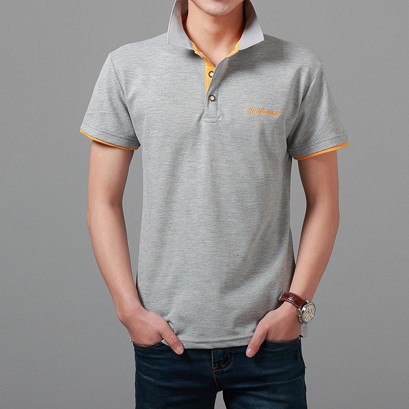 翻领修身青年学生大码打底polo衫纯色潮流半袖衣服 饰壹尚男士t恤