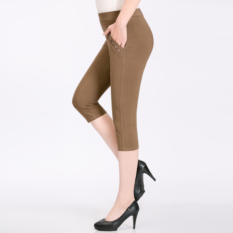 中老年女弹力七分裤夏薄款中年女装休闲裤大码高腰妈妈打底裤松紧