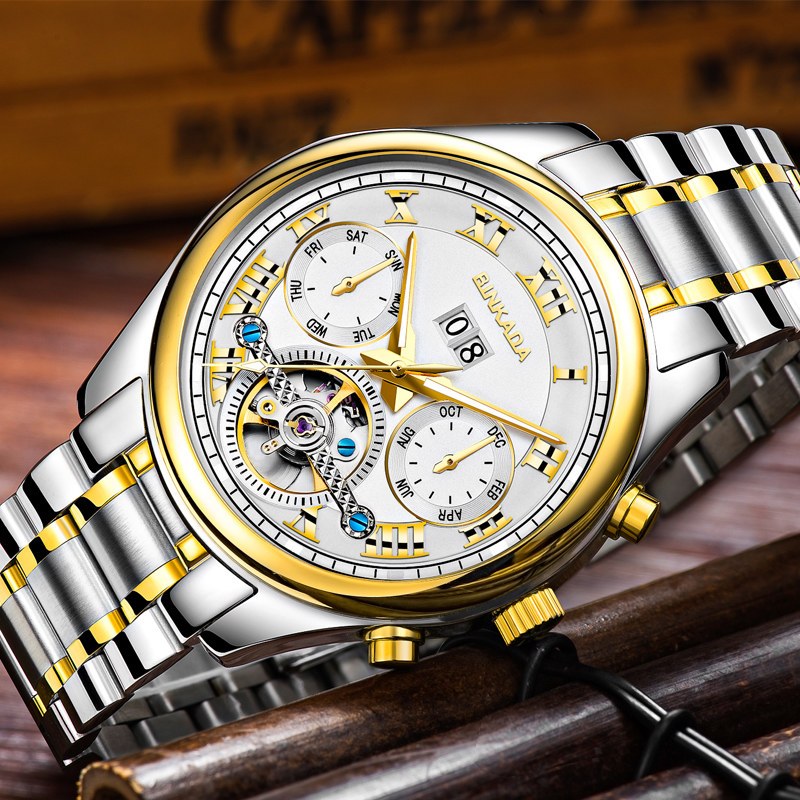 正品宾卡达binkada手表男士夜光全自动机械表时尚防水镂空多功能商务