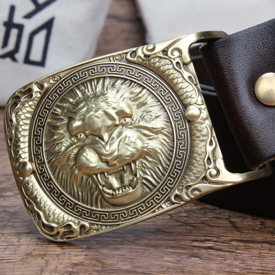 赫泽琼斯hezzjones老虎头纯铜扣皮带男士真皮腰带青年个性复古皮带