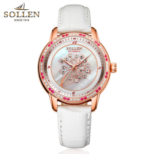梭伦(SOLLEN)手表女蒲公英新款正品自动机械表皮带时尚潮流生活防水女表SL-408