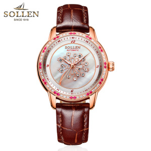 梭伦(SOLLEN)手表女蒲公英新款正品自动机械表皮带时尚潮流生活防水女表SL-408
