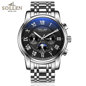 梭伦(SOLLEN)手表男自动机械表镂空精钢防水间金时尚休闲商务潮流夜光腕表男表SL-802间金