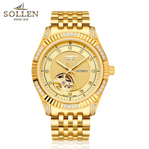梭伦(SOLLEN)新款手表正品自动机械表男表陀飞轮夜光时尚休闲正装钢带防水男士手表SL-9006