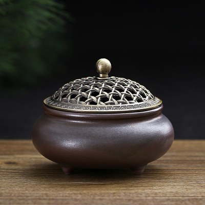 陶瓷檀香盘香炉仿古香薰炉家用室内茶道创意摆件供佛熏香炉-合金盖三足炉