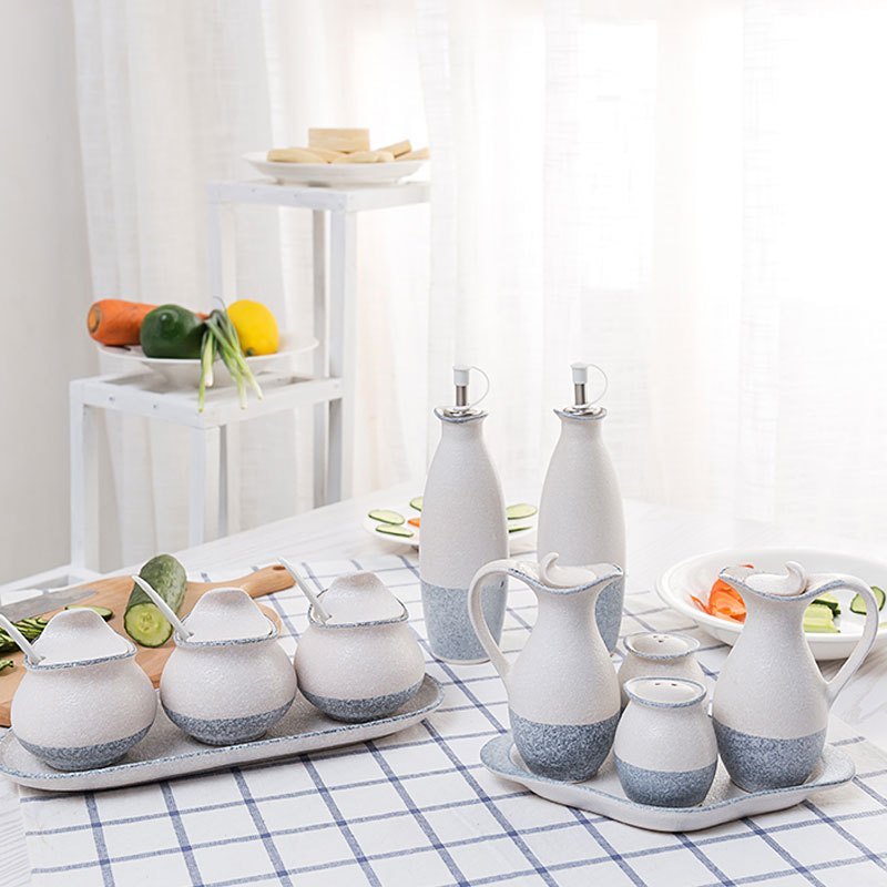 厨房陶瓷调味罐套装11件套装佐料瓶胡椒糖盐瓶罐调料盒组合-花草弯11