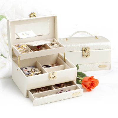 首饰盒欧式韩式带锁结婚礼物简约珠宝箱耳环耳钉手饰品收纳盒