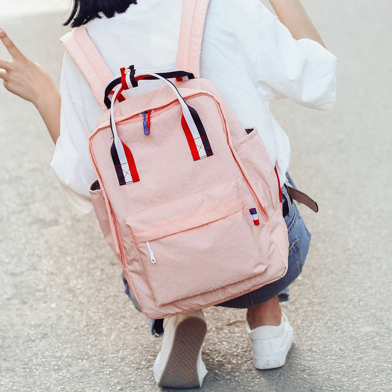 原宿简约防水帆布双肩包小清新女韩版潮学院风书包中学生旅游背包