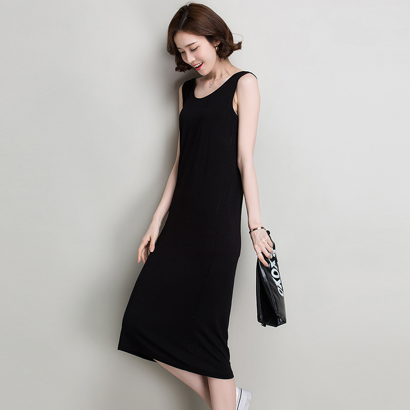 2017款】2017莫代尔背心长裙修身中长款吊带打底裙黑色背心裙大码