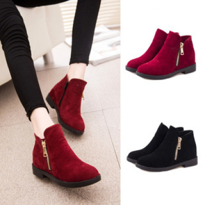 2017秋冬新款女鞋女靴侧拉链圆头马丁靴短靴女 女士单靴