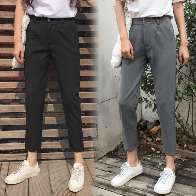 薇侣2017小脚西装裤女九分哈伦裤春夏高腰宽松显瘦新款韩版裤