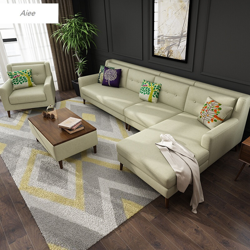 aiee布艺沙发组合客厅3 1现代简约贵妃田园3人小沙双人 单人 贵妃浅