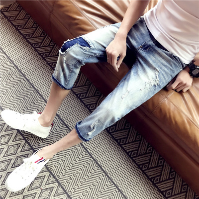 2017新款牛仔短裤男修身小脚夏季薄款7分中裤休闲五分裤5分夏天七分裤男士