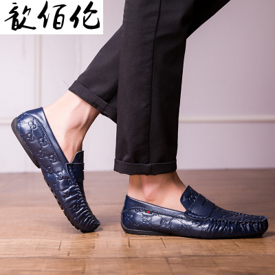 路蒙卡帝鹿晗吴亦凡同款古GUYCCI春秋男豆豆鞋新款英伦潮流真皮休闲牛皮鞋男士套脚懒人鞋韩