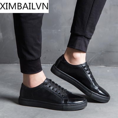 品牌2017鞋子男春季潮鞋韩版百搭青年小黑鞋男士休闲鞋夏季全黑色板鞋黑色38标准皮鞋码