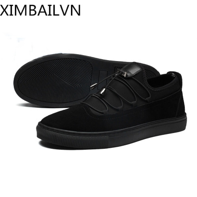 品牌2017新款休闲鞋磨砂全黑色板鞋男士夏季小黑鞋英伦潮流套脚鞋子男黑色38标准皮鞋码比运