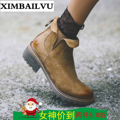 货到付款2017秋冬新款短靴女尖头绑带女靴真皮细跟靴子女高跟韩版侧拉链马丁靴女