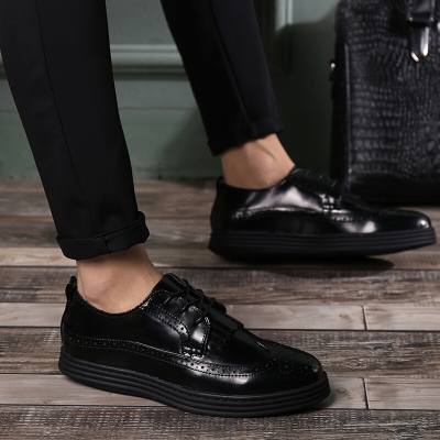 路蒙卡帝时尚休闲潮流复古皮鞋男厚底韩版潮男擦色英伦布洛克雕花男鞋做旧潮休闲皮鞋