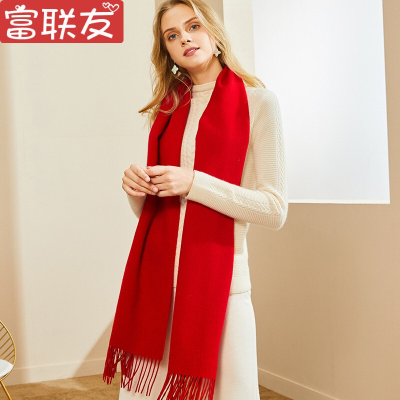 迪鲁奥(DILUAO)大红羊毛围巾秋冬季logo刺绣中国红情侣聚会开业制定