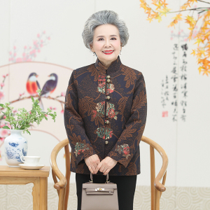 迪鲁奥(DILUAO)奶奶装秋冬装加绒外套60-70岁老人衣服大码老年妈妈装品牌女装