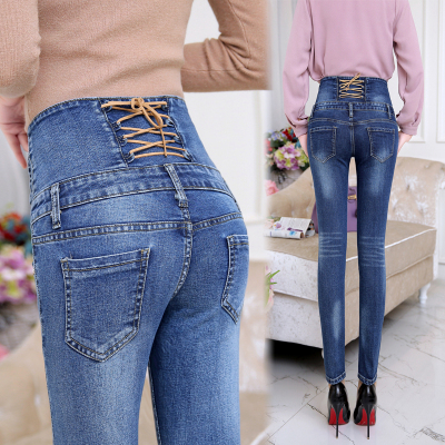 902新款2017新款高腰牛仔裤女长裤韩版弹力大码修身小脚铅笔裤紧身裤定制