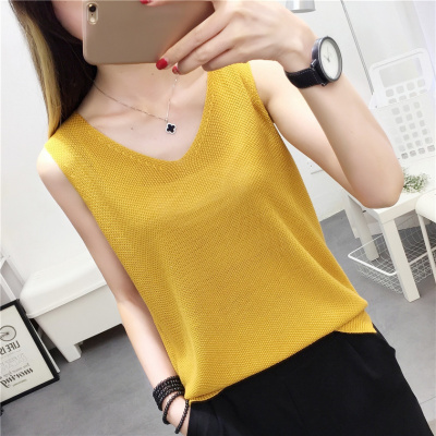 902新款背心女夏外穿黑白色小吊带短款宽松韩版百搭针织打底衫无袖上衣定制