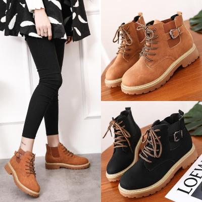 902新款秋冬季粗跟系带马丁靴女英伦风短筒中跟松紧女靴切尔西短靴女单靴定制