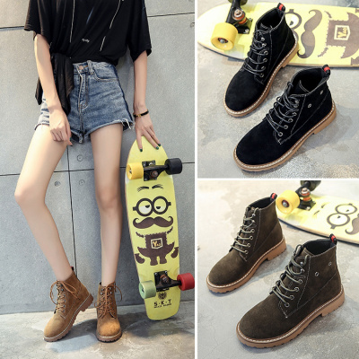 902新款马丁靴女2017秋季新款韩版百搭英伦风学生复古高帮平底磨砂短靴女定制