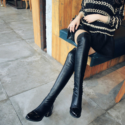 902新款过膝靴长靴女靴子秋冬季靴棉鞋女长筒弹力靴高筒高跟女鞋尖头定制